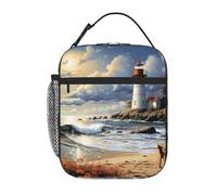 asbwuo Borsa per il pranzo per uomo e donna, riutilizzabile, isolata, con motivo Sea Lighthouse, Sandbeach, borsa per il pranzo, per lavoro e picnic
