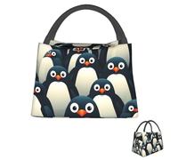 asbwuo Borsa per il pranzo per uomo e donna, riutilizzabile, isolata, elegante, con motivo a una folla di pinguini, borsa per il pranzo per lavoro e picnic
