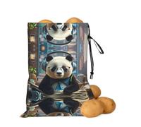 asbwuo Borsa portaoggetti con panda che gioca a patate | Borsa organizer con coulisse per ripiani della dispensa, banconi da cucina, aglio, patate, cipolle e alimenti di tutti i