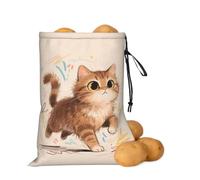 asbwuo Borsa portaoggetti per cipolle e patate con gattino marrone | Borsa organizer con coulisse per ripiani della dispensa, banconi da cucina, aglio, patate, cipolle e alimenti di tutti i