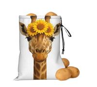 asbwuo Borsa portaoggetti per patate e cipolle con girasoli e giraffa | Borsa organizer con coulisse per ripiani della dispensa, banconi da cucina, aglio, patate, cipolle e alimenti di tutti i