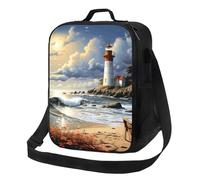 asbwuo Borsa termica per il pranzo per uomo e donna, borsa riutilizzabile per il pranzo, borsa termica Sea Lighthouse Sandbeach, borsa termica per lavoro e picnic
