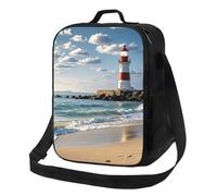 asbwuo Borsa termica per il pranzo per uomo e donna, borsa riutilizzabile per il pranzo, borsa termica Sea Lighthouse Sandbeach, borsa termica per lavoro e picnic
