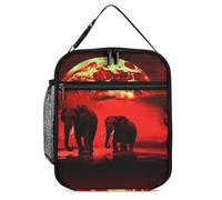 asbwuo Borsa termica per il pranzo Red Full Moon Elephants per lavoro e viaggio - Borsa termica Bento Box a tenuta stagna per uomini e donne