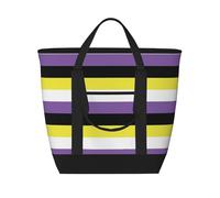 asbwuo Borsa termica per la spesa con bandiera non binaria: grande, impermeabile e adatta agli alimenti, perfetta per il trasporto della spesa, il pranzo, i picnic e la consegna da asporto