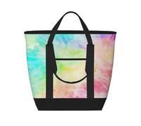 asbwuo Borsa termica per la spesa con effetto tie-dye arcobaleno: grande, impermeabile e adatta agli alimenti, perfetta per trasportare la spesa, pranzi, picnic e consegne da asporto.