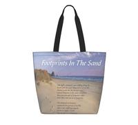 asbwuo Borsa tote in morbida carta aramidica con poesia Footprints In The Sand - Manici in poliestere rinforzato, grande capacità, elegante borsa unisex per ufficio e viaggio