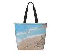 asbwuo Borsa tote in morbida carta aramidica Footprints In The Sand - Manici in poliestere rinforzato, grande capacità, elegante borsa unisex per ufficio e viaggi
