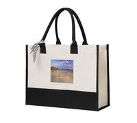 asbwuo Borsa tote in tela di cotone misto resistente con poesia Impronte nella sabbia, spaziosa borsa regalo riutilizzabile per viaggi, spiaggia e shopping