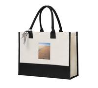 asbwuo Borsa tote in tela di cotone misto resistente con poesia Impronte nella sabbia, spaziosa borsa regalo riutilizzabile per viaggi, spiaggia e shopping