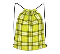 asbwuo Bright Lime Green, Tartan Twill Plaid Outdoor Leisure Drawstring Backpack, Lightweight Waterproof Sports Bag For Men & Women - Gym, Yoga, Travel