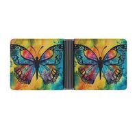asbwuo Butterfly Tie Dye Leather Bifold Wallet with 2 Hidden Pockets 6 Card Slots Slim Wallets for Cash, Cards, And ID