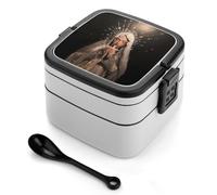 asbwuo Caja bento apilable con diamantes de imitación para adultos, de doble capa, con cuchara y asa invisible.