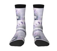 asbwuo Calzini divertenti, calzini stampati con fiori viola, carini e originali, per uomo e donna