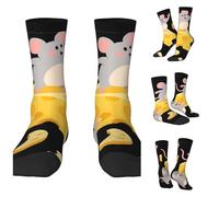 asbwuo Calzini eleganti da uomo, calzini traspiranti, calzini al polpaccio con simpatico topo e formaggio, calzini sportivi tubolari da donna