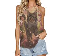 asbwuo Canotta Estiva Senza Maniche con Scollo Rotondo e Stampa di Gatti Vivaci Che camminano tra i Fiori da Donna