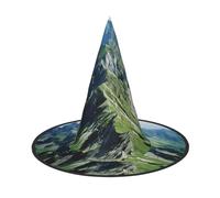 asbwuo Cappello da strega per Halloween, con stampa di cielo soleggiato e montagna, costume da strega per donna, accessorio per feste di cosplay e maghi.