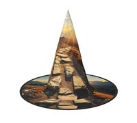 asbwuo Cappello da strega per Halloween, con stampa di montagna all'alba, costume da strega per donna, accessorio per feste di cosplay e maghi.