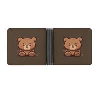 asbwuo Cartoon Brown Cute Bear Leather Bifold Wallet with 2 Hidden Pockets 6 Card Slots Slim Wallets for Cash, Cards, And ID