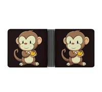 asbwuo Cartoon Monkey Holding Fruit Leather Bifold Wallet with 2 Hidden Pockets 6 Card Slots Slim Wallets for Cash, Cards, And ID