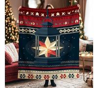asbwuo Coperta a forma di lanterna, coperta di flanella blu navy con stelle e fiocchi di neve, morbida e leggera, decorativa, 50x60 pollici