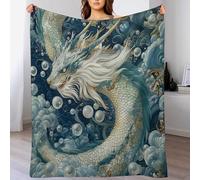 asbwuo Coperta Fantasy Dragon Wave, morbida, leggera, calda e accogliente, in flanella blu con motivo animalier, per divano, letto e viaggi, 50"x70"