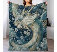 asbwuo Coperta Fantasy Dragon Wave, morbida, leggera, calda e accogliente, in flanella blu con motivo animalier, per divano, letto e viaggi, 50"x60"