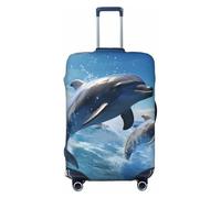 asbwuo Copertura elastica per valigie da viaggio, motivo delfino grigio che salta il mare, copertura elastica per bagagli (per bagagli da 45,7 a 53,3 cm)