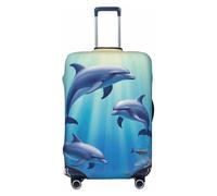 asbwuo Copertura per valigia con delfini e scena sottomarina, elastica, lavabile, protettiva antigraffio, con cerniera nascosta, per bagagli da 18-32 pollici, piccola.