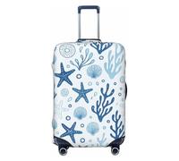 asbwuo Coprivaligia con motivo nautico a stelle marine, conchiglie e coralli, elastico e lavabile, adatto a valigie di piccole dimensioni (45-53 cm).