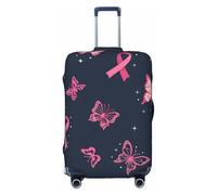 asbwuo Coprivaligia elastico lavabile con motivo a nastro e farfalla, ideale per la sensibilizzazione sul cancro al seno, taglia media (per valigie da 22-24 pollici).