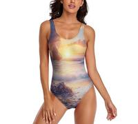 asbwuo Costume da Bagno da Donna con Conchiglie al Tramonto, Schiena Scoperta, Ideale per L'Estate e la Spiaggia.