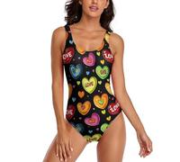 asbwuo Costume da Bagno da Donna con Cuori Colorati e Schiena Scoperta, Ideale per L'Estate e la Spiaggia.