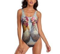 asbwuo Costume da Bagno da Donna con Due Galline e Schiena Scoperta, Ideale per L'Estate e la Spiaggia.