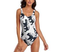 asbwuo Costume da Bagno da Donna con Orso e tra Le Montagne, con Schiena Scoperta, Ideale per L'Estate e la Spiaggia.