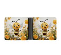 asbwuo Cute Bees Daisy Flower Leather Bifold Wallet with 2 Hidden Pockets 6 Card Slots Slim Wallets for Cash, Cards, And ID