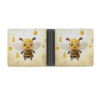 asbwuo Cute Bees Honey Leather Bifold Wallet with 2 Hidden Pockets 6 Card Slots Slim Wallets for Cash, Cards, And ID