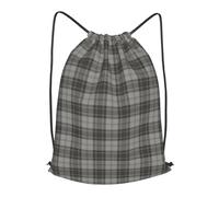 asbwuo Douglas Grey Tartain Plaid Black Gray Outdoor Leisure Drawstring Backpack, Lightweight Waterproof Sports Bag For Men & Women - Gym, Yoga, Travel