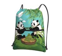 asbwuo Due simpatici panda grandi Zaino sportivo con coulisse e cerniera, adatto per escursioni e fitness