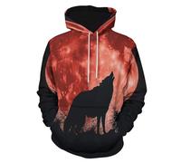 asbwuo Felpa con Cappuccio da Uomo con Stampa 3D di Animali e Lupo, Taglia Grande, con Tasche