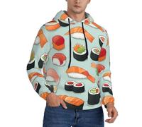 asbwuo Felpa con Cappuccio da Uomo con Stampa di Sushi Delizioso, Casual, a Maniche Lunghe, con Cappuccio e Tasca