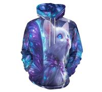 asbwuo Felpa con Cappuccio da Uomo Dreamy Style con Stampa 3D di Un Simpatico Gatto, a Maniche Lunghe, con Tasche, Taglia S-6XL