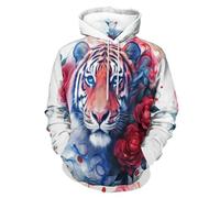 asbwuo Felpe con Cappuccio da Uomo con Illustrazioni di Animali, Pullover 3D con Tigre e Rosa, Maniche Lunghe, con Tasche, Taglia S-6XL