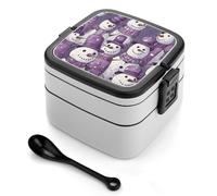 asbwuo Fiambrera Bento de doble capa con diseño de muñeco de nieve morado para adultos, con cuchara y asa, a prueba de fugas, apilable, para el trabajo, picnics y viajes.