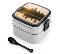 asbwuo Fiambrera bento de doble capa con diseño de ruinas de Angkor Wat para adultos, con cuchara y asa, a prueba de fugas, apilable, para el trabajo, picnics y viajes.