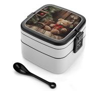 asbwuo Fiambrera de doble capa con forma de oso de Navidad para adultos, con cuchara y asa, a prueba de fugas, apilable, para el trabajo, picnics y viajes.