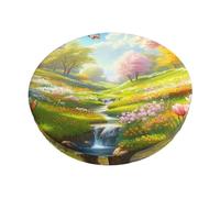 asbwuo Fodera per sedia da bar circolare Spring Flower Sea, cuscino antiscivolo circolare elastico morbido e lavabile, facile da installare, fodera per sgabello rotondo antipolvere