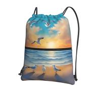 asbwuo Gabbiani in riva al mare Borsa da palestra con tasca floreale stampata, zaino con coulisse e cerniera, adatta per i viaggi
