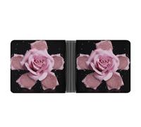 asbwuo Glitter Pink Rose Leather Bifold Wallet with 2 Hidden Pockets 6 Card Slots Slim Wallets for Cash, Cards, And ID
