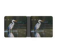 asbwuo Gray Heron Print in Water Leather Bifold Wallet with 2 Hidden Pockets 6 Card Slots Slim Wallets for Cash, Cards, And ID